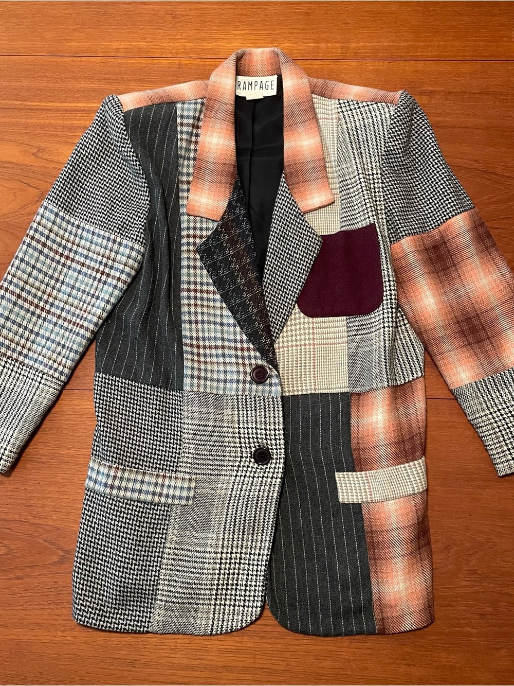 Vintage 90s Rampage Patchwork Plaid Wool Blend Blazer Small